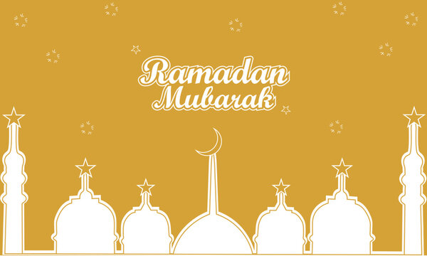 Islamic mosque with moon, stars. Ramadan kareem greeting banner template vector.Ramadan kareem and islamic line mosque. Greeting card islamic celebration background.