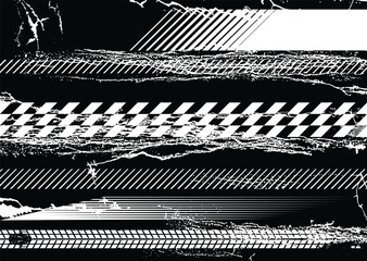 Aufkleber - Glitch distorted grunge layer . Noise destroyed texture. Checkered race grunge flag . Overlay grunge texture .Distressed effect .Vector shapes with a speed lines and tire tracks screen print texture.