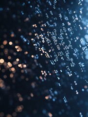 Poster - Digital particles cascade through a dark background, creating an abstract visual effect in a modern artistic display. Generative AI