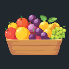 Wall Mural - A variety of fresh fruits arranged in a rustic wooden basket.