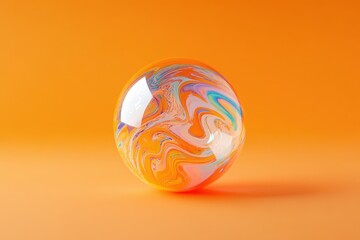 Wall Mural - Glass sphere displays swirling orange and blue marbled pattern