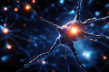 Leinwandbilder - Neuron network illuminated with glowing connections in a dark background. Generative AI
