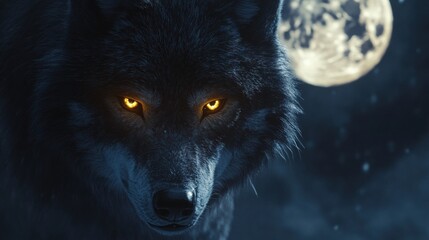 Poster - Majestic wolf gazes under the full moon in a nighttime forest setting with a mysterious atmosphere. Generative AI