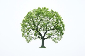 Poster - Lush green tree, isolated, spring foliage, white background, nature design