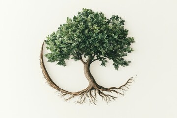 Poster - Studio-shot tree of life, roots forming circle, white background, eco-concept