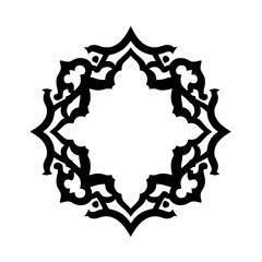 Poster - Ornate Black and White Mandala: Intricate circular design, black and white mandala with floral and geometric patterns. Perfect for invitations, greeting cards, or decorative elements.