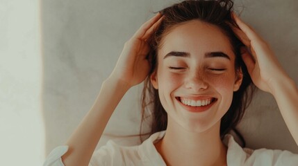 Poster - In a serene spa environment, a woman enjoys a soothing wellness massage, her expression reflecting pure bliss and relaxation. The soft ambiance enhances her peaceful experience