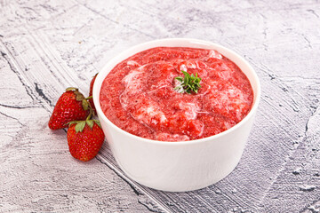 Wall Mural - Strawberry soup with strachatella cheese