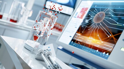 Aufkleber - Innovative scientific research experiment laboratory setting infographic display high-tech environment close-up view breakthrough concepts