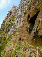 Wall Mural - Mountain trail along the steep ridges of Madeira Island