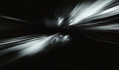 Poster - Abstract image with blurred lines and a dark background, suggesting motion and speed. The effect suggests rapid motion or a journey.

