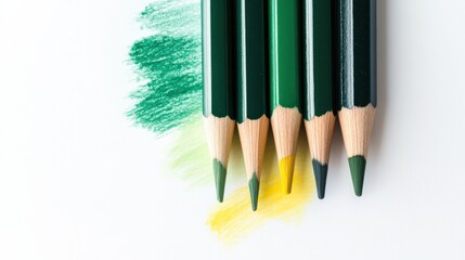 Poster - Pencil strokes create a subtle gradient with green hues and yellow highlights on white paper for artistic exploration