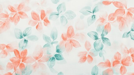 Aufkleber - Pastel coral and mint floral design showcasing delicate pencil strokes on a light background