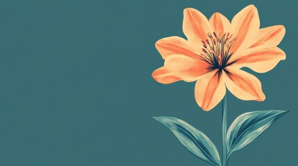 Wall Mural - An illustration of a blooming lily against a teal background