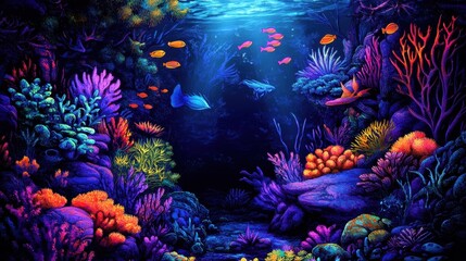 Sticker - A vibrant underwater scene with coral reefs and colorful fish