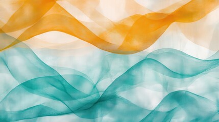 Leinwandbilder - Minimalist composition of flowing silk fabric in shades of orange and teal creates a serene atmosphere