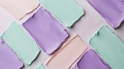 Fototapete - Elegant brush marks in soft lavender and mint colors create a calming and artistic display on a neutral surface