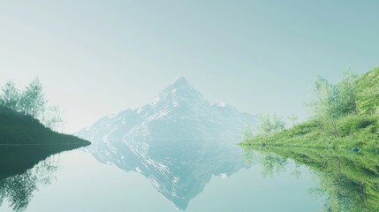 Wall Mural - Serene Mountain Reflection in Tranquil Water Under Soft Light