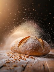 Aufkleber - Rustic loaf of bread dusted with flour resting on a wooden surface