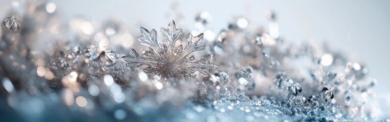 Fototapete - Ethereal icy background with intricate snowflakes and sparkling details creating a winter wonderland ambience