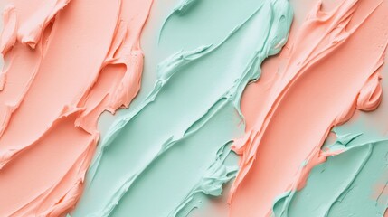 Poster - Abstract pencil strokes in mint and peach colors create a textured visual experience, showcasing dynamic shapes