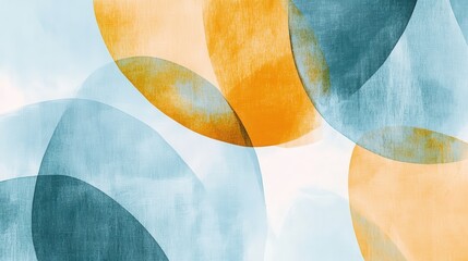 Fototapete - Swirling arcs of pastel blue and soft orange create an abstract composition with textured pencil strokes