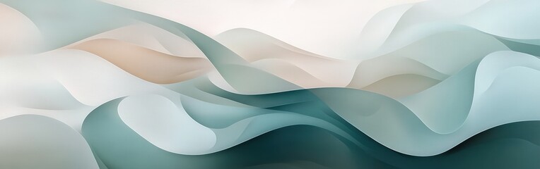Fototapete - Abstract design showcases flowing mint hues and gentle curves evoking a tranquil atmosphere in soft gradients