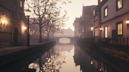 Wall Mural - Serene Twilight Scene with Water Reflection and Soft Lighting