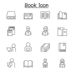 Sticker - Book icon set in thin line stlye