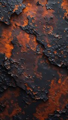 Wall Mural - abstract digital artwork featuring a textured, rust-like surface. The composition is dominated by a blend of dark brown, black, and hints of orange and white, creating a rugged and weathered appearanc