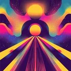 Poster - Abstract cosmic landscape with vibrant colors and celestial elements