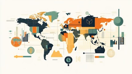Leinwandbilder - Modern design of a world map showcasing global data and statistics for investment analysis and strategic planning