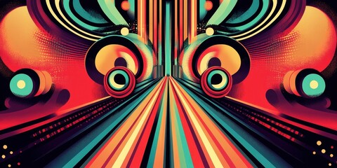 Poster - Retro symmetrical abstract art piece with vibrant colors and shapes