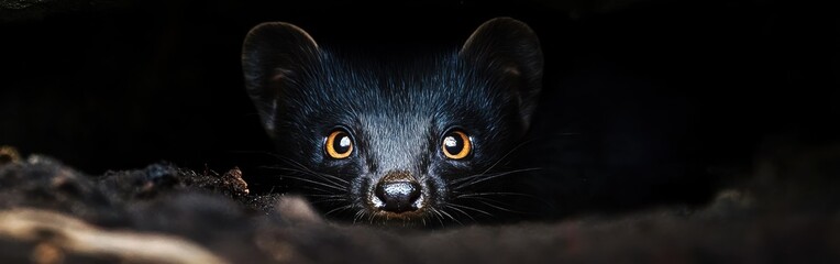 Poster - Stunning close-up of a weasel's face showcasing sharp features and bright eyes in natural habitat