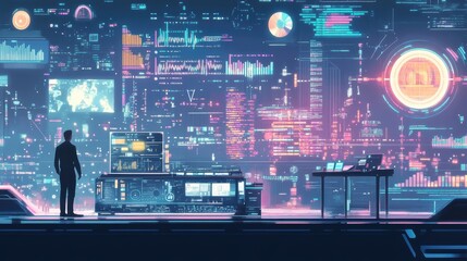 Poster - futuristic visualization of mutual fund management in a data-driven environment with technological a