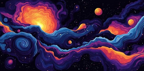 Sticker - Abstract depiction of a colorful nebula and celestial bodies