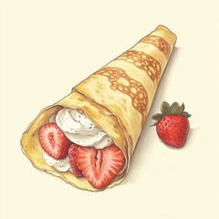 Aufkleber - Delicious crepe filled with fresh strawberries and cream served as a sweet treat