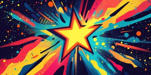 Poster - Bright yellow star explodes with colorful abstract cosmic background