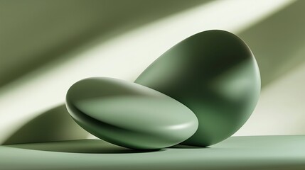 Fototapete - Two smooth, rounded green objects with light - shadow effects. Suitable for wallpaper.