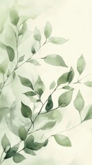 Aufkleber - Calming watercolor illustration of delicate mint leaves enhancing tranquility in a serene space