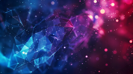 Poster - Vibrant abstract background with interconnected lines and dots on a blue and pink gradient