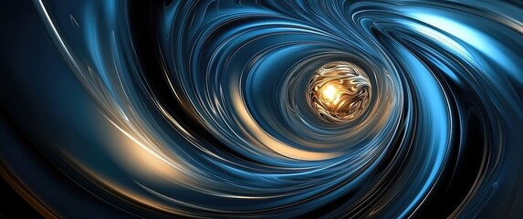 Leinwandbilder - Abstract digital background with swirling blue and gold patterns around a shining golden sphere, perfect for wallpaper.