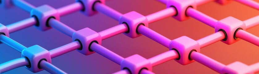 Poster - A vibrant, abstract pattern featuring interconnected geometric shapes in shades of blue and pink, creating a visually striking grid design.