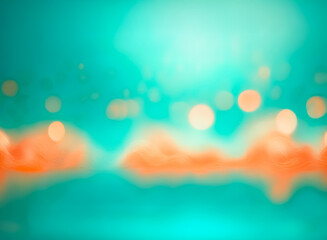Wall Mural - soft teal and orange abstract background with blurred bokeh lights creates a dreamy and vibrant back