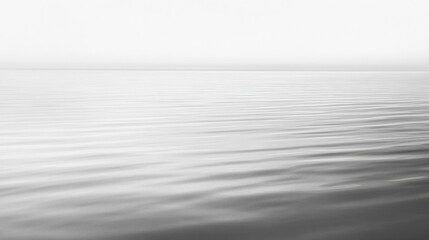 Poster - Softly rippling water reflects muted gray tones of a quiet horizon at dawn, creating a serene atmosphere over the calm surface