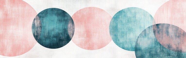Poster - Soft pencil strokes create delicate pastel circles on a textured background, blending pink and teal hues in an artistic display