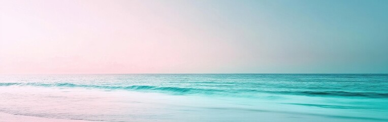 Poster - Soft pastel lavender skies fading into teal waters at sunrise near the ocean shoreline