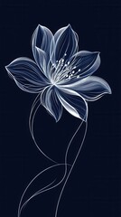 Poster - Elegant silver flower outlines on deep navy background create a striking contrast for modern decor
