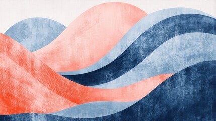 Aufkleber - Minimalist pencil strokes create harmonious waves in shades of blue and coral across a clean canvas background