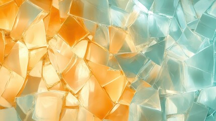 Poster - Elegant pastel amber and teal fragmented grids create a visually captivating pattern perfect for modern design